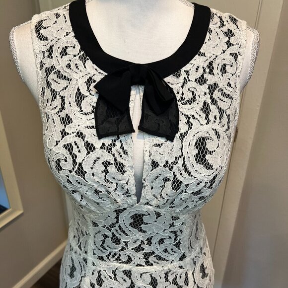 Victoria's Secret Cream Lace Midi Dress with Black Bow, Size 6 - Picture 2 of 16